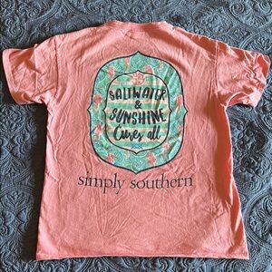 Simply Southern Pink Short Sleeve Tee Seahorse Starfish Sand Dollar Designs M